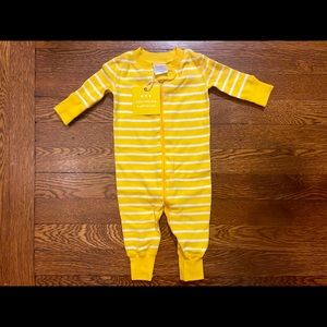NWT Hanna Andersson Yellow & White Stripe Zip Sleeper Size 50 cm or 0-3 Months